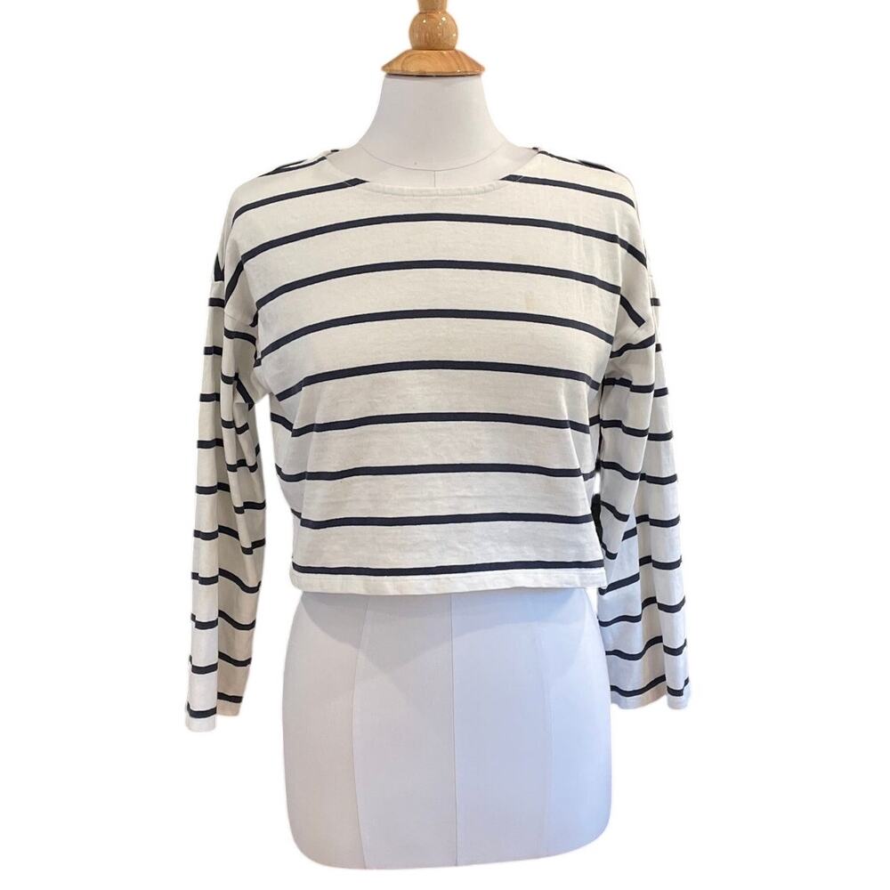 Madewell Cotton Supercrop Long Sleeve Tee Navy Stripe, Bretton Stripe, Size S